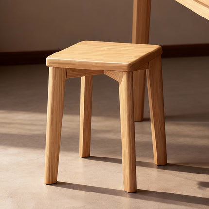 Solid Wood Square Stool Stackable Seat for Dining Desk Makeup Living Room