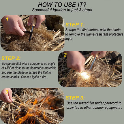 Wood Handle Fire Starter Flint Camping Fire Sticks Durable High Ignition Rate