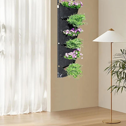 Vertical Wall Hanging Planting Bag 6 Pockets Flower Grow Pouch Planter Garden