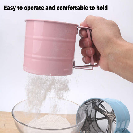 Hand Squeeze Mechanical Flour Sifter Stainless Steel One Hand Baking Sieve