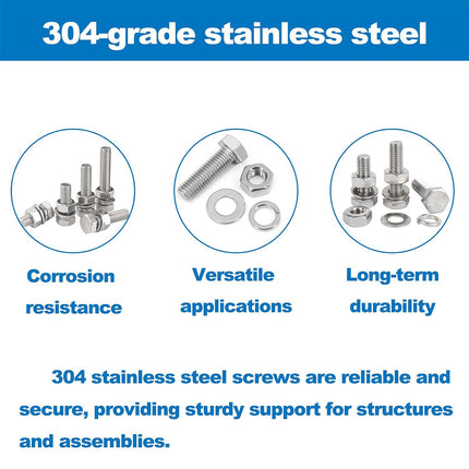 176PCS Stainless Steel Nut Set Silver Hardware Fasteners for Car Home DIY Repair