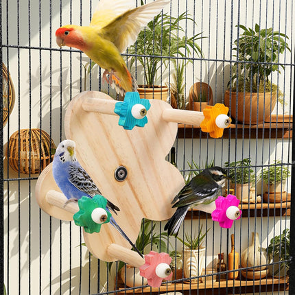 Rotating Wooden Bird Toy Parrot Ferris Wheel Cage Play Stand Turntable Spinner