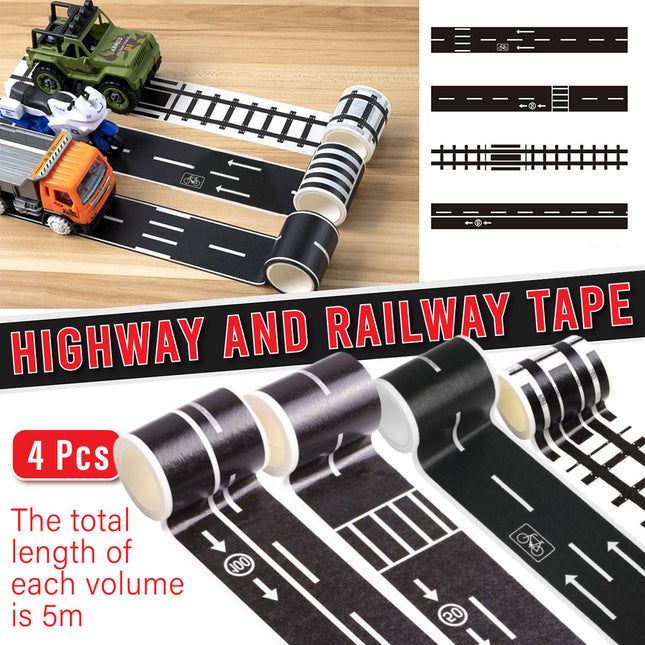 4pcs Kids DIY Road Track Traffic Tape Railway Highway Play Adhesive Tape Set