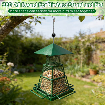 Metal Bird Feeder Outdoor Hanging Garden Wild Bird Gazebo Roof Retractable Wire