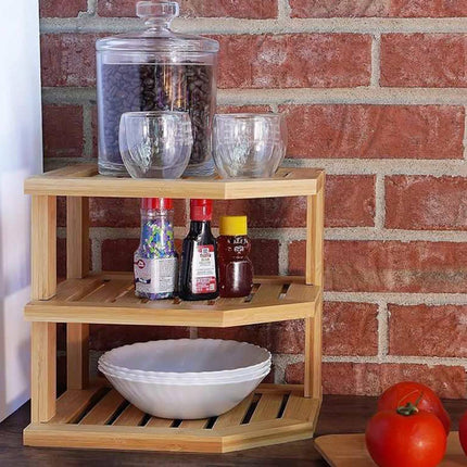 Bamboo 3 Tier Corner Kitchen Storage Shelf Countertop