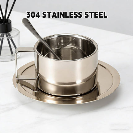 200ml Stainless Steel Espresso Coffee Cup Saucer and Spoon Set Milan Style