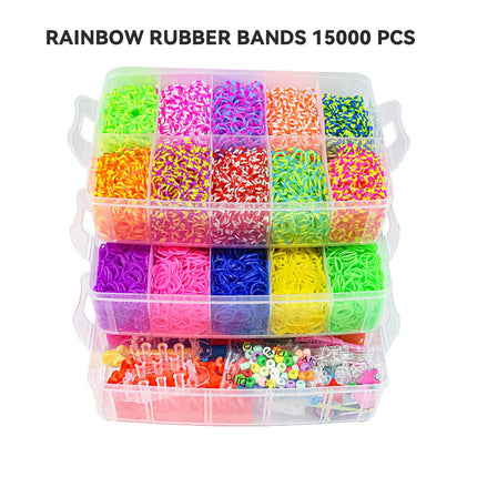 15000Pcs Rainbow Rubber Bands with 3 Layer Storage Case Weaving DIY Craft Set