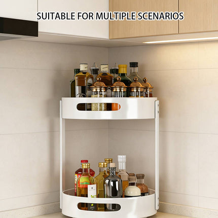 Rotating Seasoning Storage Rack 2 Tier Kitchen Condiment Spice Organiser Round
