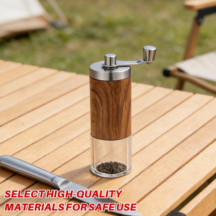 Manual Hand Crank Coffee Grinder Adjustable Burr Mill Wood Grain Portable