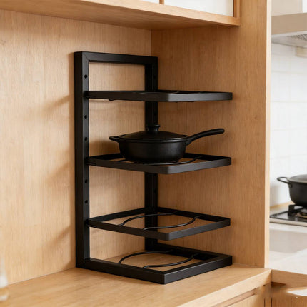 4 Tier Kitchen Cookware Storage Rack Pot Pan Organiser Countertop Cabinet Shelf