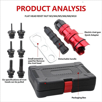 Rivet Nut Setter Drill Adapter M3-M10 with 30 Rivet Nuts Hardware Repair Kit