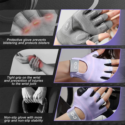 Fingerless Sports Gloves Non Slip Breathable Purple for Cycling