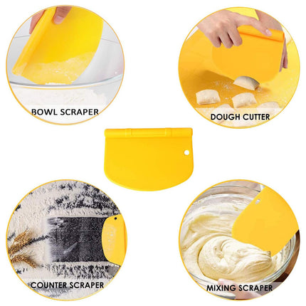 Stainless Steel Bench Scraper Dough Cutter with Scale and Roll Handle Baking Tool