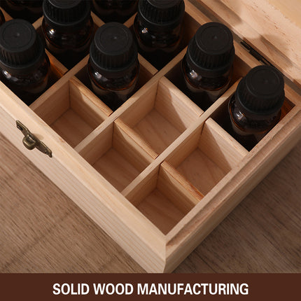 Large Capacity Solid Wood Essential Oil Storage Box 15 Grid Organizer Durable