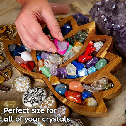 Wooden Crystal Tray Lotus Stone Display Stand Storage Holder for Home Decor