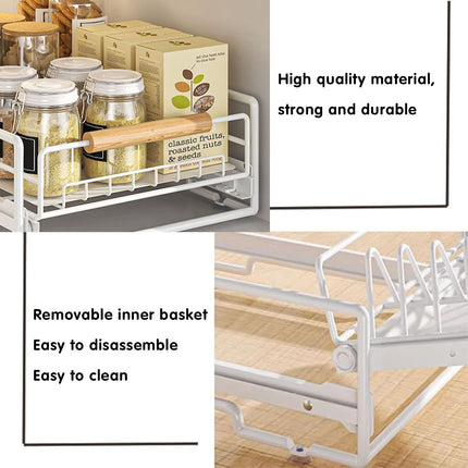 Pull Out Kitchen Storage Rack Basket Drawer Dish Organizer Slide Cabinet Shelf