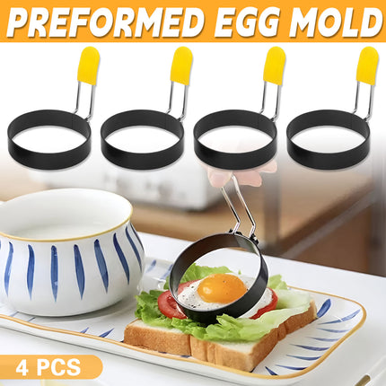 4 Pcs Omelette Rings Nonstick 430 Stainless Steel with Silicone Sleeve