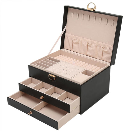 Jewelry Organizer Box 3 Layer leather Storage Case for Rings Earrings Necklaces
