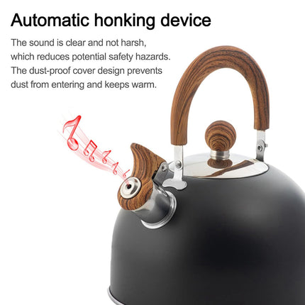 2.5L Matte Black Whistling Kettle Foldable Handle Stainless Steel Gas Electric