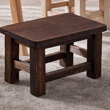 Solid Wood Low Stool Vintage Shoe Changing Home Entryway Retro Footstool Brown