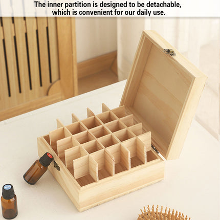 Essential Oil Storage Box Wooden 25 Compartment Organizer Container Bottles Case