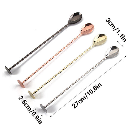 Stainless Steel Cocktail Bar Spoon Twisted Handle Mixing Stirring Muddler 27cm