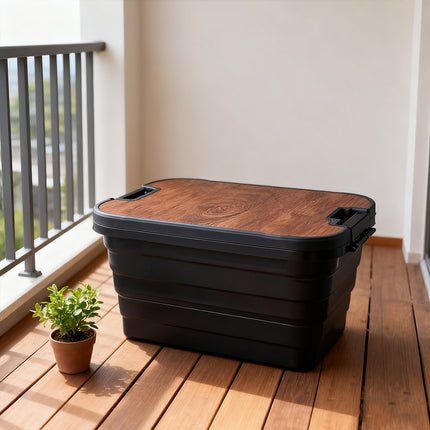 Outdoor Foldable Storage Box 30L with Wooden Lid Table Camping Picnic Car Boot