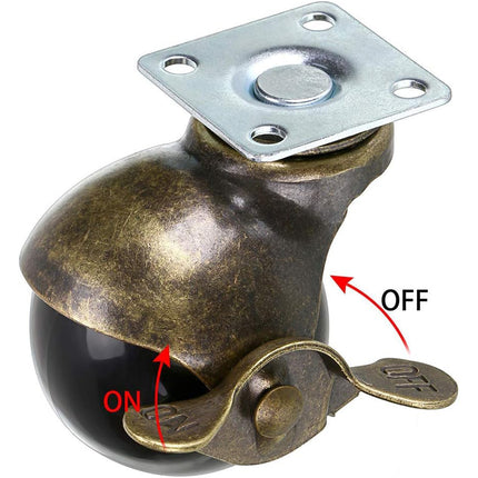 4PCS Bronze Furniture Caster Wheels Spherical PP Sofa Brake Universal Roller Set