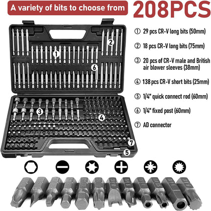 208PCS Precision Screwdriver Set Home Repair Tool Kit with Portable Storage Box