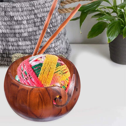 Wooden Round Yarn Bowl Handmade Durable for Knitting Crocheting Craft Use