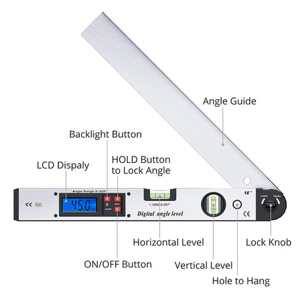 Aluminum Alloy Digital Angle Ruler Level Tool High Precision for Construction