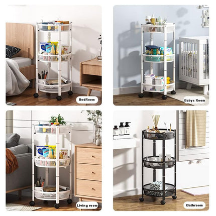 Foldable 3 Tier Rolling Cart Metal Vegetable Storage Basket Organizer Trolley