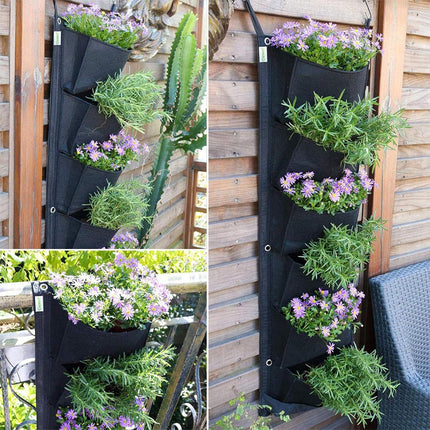 Vertical Wall Hanging Planting Bag 6 Pockets Flower Grow Pouch Planter Garden