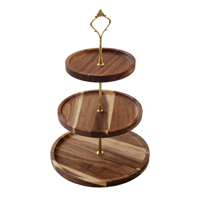 Wooden Cake Stand Rustic European Style Tiered Dessert Tray Server For Party