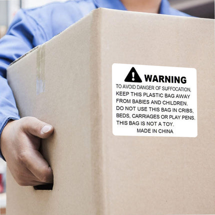 Suffocation Warning Labels Roll 3 Sizes Available Strong Water-Based Adhesive