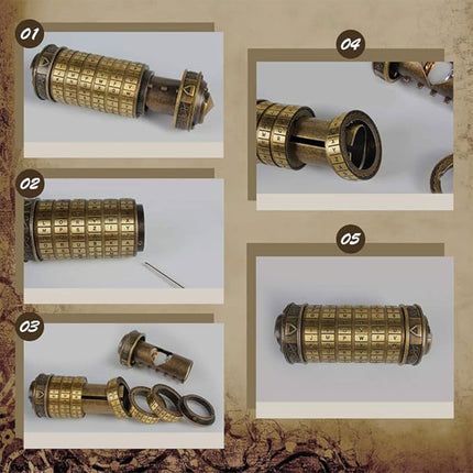 Da Vinci Code Lock Cylinder Vintage Puzzle Box Secret Compartment Bronze Style