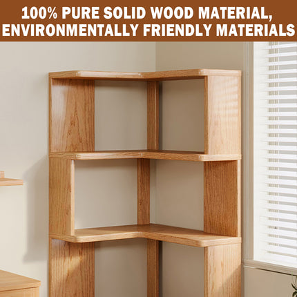 Solid Wood Corner Bookshelf for Home Floor Storage Shelf Sturdy Space Saving