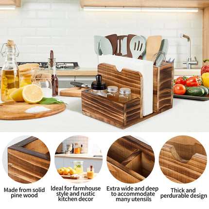 Wooden Spice Storage Box Desktop Organiser Rack Kitchen Countertop Container