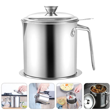 2L Large Capacity Stainless Steel Oil Filter Pot Leakproof Easy to Clean Durable