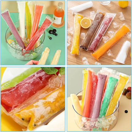 100pcs Disposable Ice Popsicle Bags Clear Plastic Freezer Pop Bags for DIY Snack