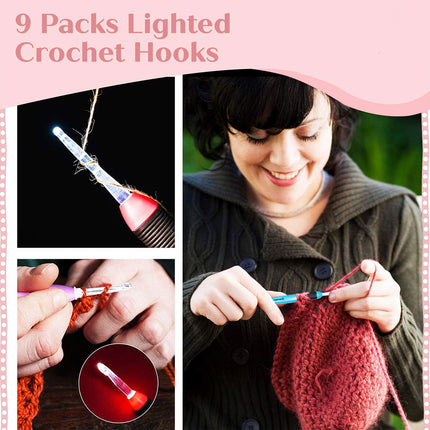9PCS Glowing Crochet Kit Durable 9 Sizes for DIY Craft Scarf Hat Making Supplies