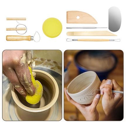 8 Pcs Pottery Sculpting Carving Tool Set with Grey and Yellow Bag