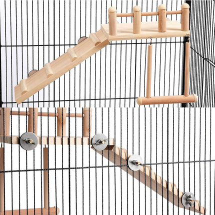 Wooden Parrot Platform Ladder Swing Toy 3 Piece Set Natural Wood Non Toxic
