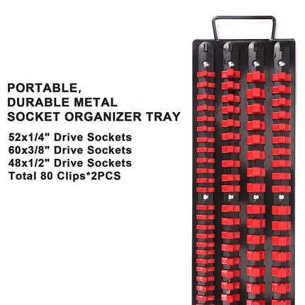Socket Rack 4 Row 1/4 3/8 1/2 Drive Rail Wall Mounted Tool Holder