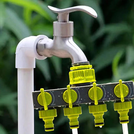 Garden Hose Splitter 4 Way Tap Connector With Valve for Lawn Irrigation System