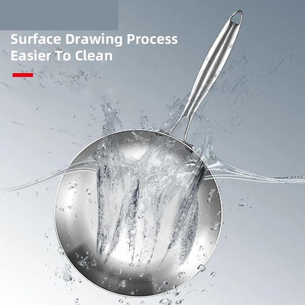 304 Uncoated Stainless Steel Wok Pan Triple Layer for Induction Gas Stove Cooking