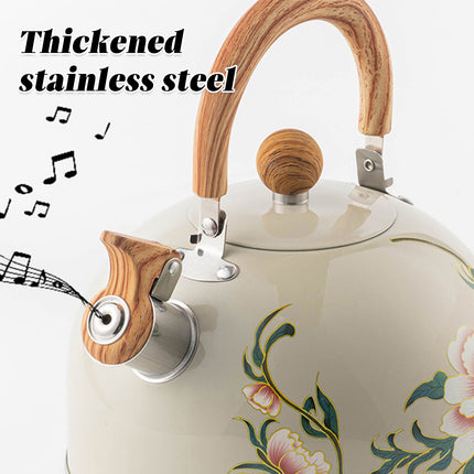 3L Stainless Steel Whistling Kettle Floral Anti Scald Handle for Gas Stove Top