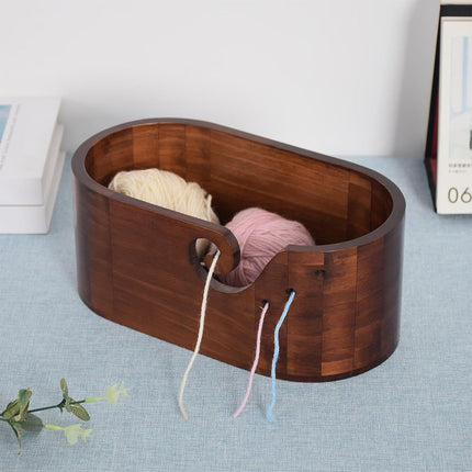 Vintage Solid Wood Oval Yarn Bowl for Knitting with Single or Double Spiral