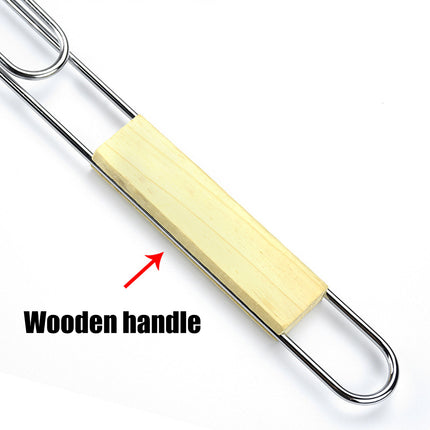 2PCS Iron Barbecue Net Clamp with Wooden Handle Durable for Outdoor Cooking Use