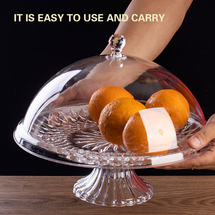 Transparent Fruit Plate with Lid Dustproof Display Stand Pedestal Fruit Bowl for Kitchen